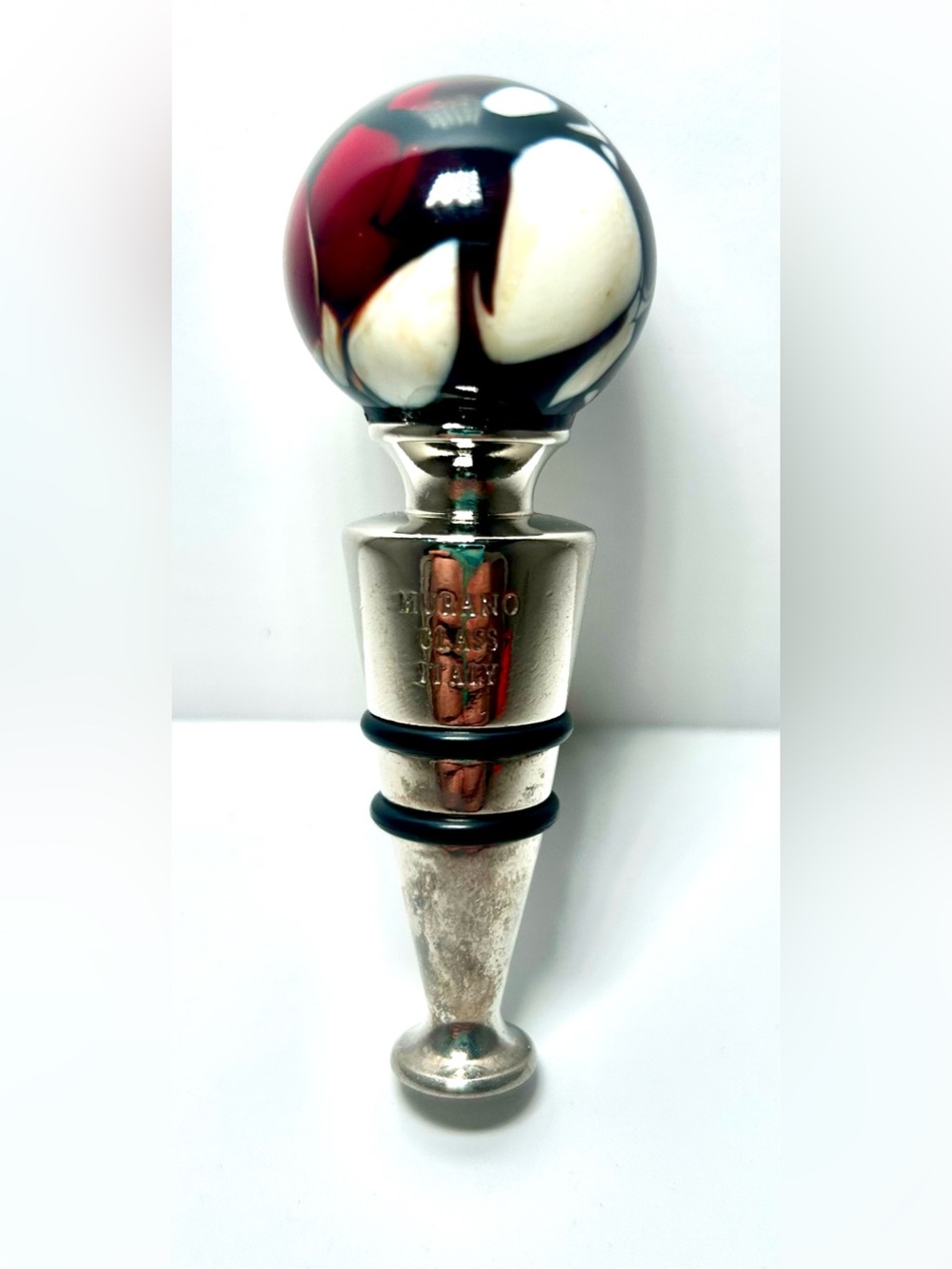 Murano Glass Italy Wine Stopper With Metal Base